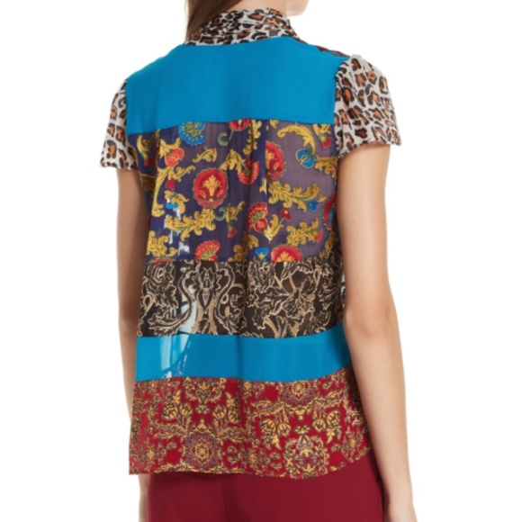 ALICE + OLIVIA Jeannie Bow-Collar Mixed-Print Button-Front Blouse - Picture 5 of 5